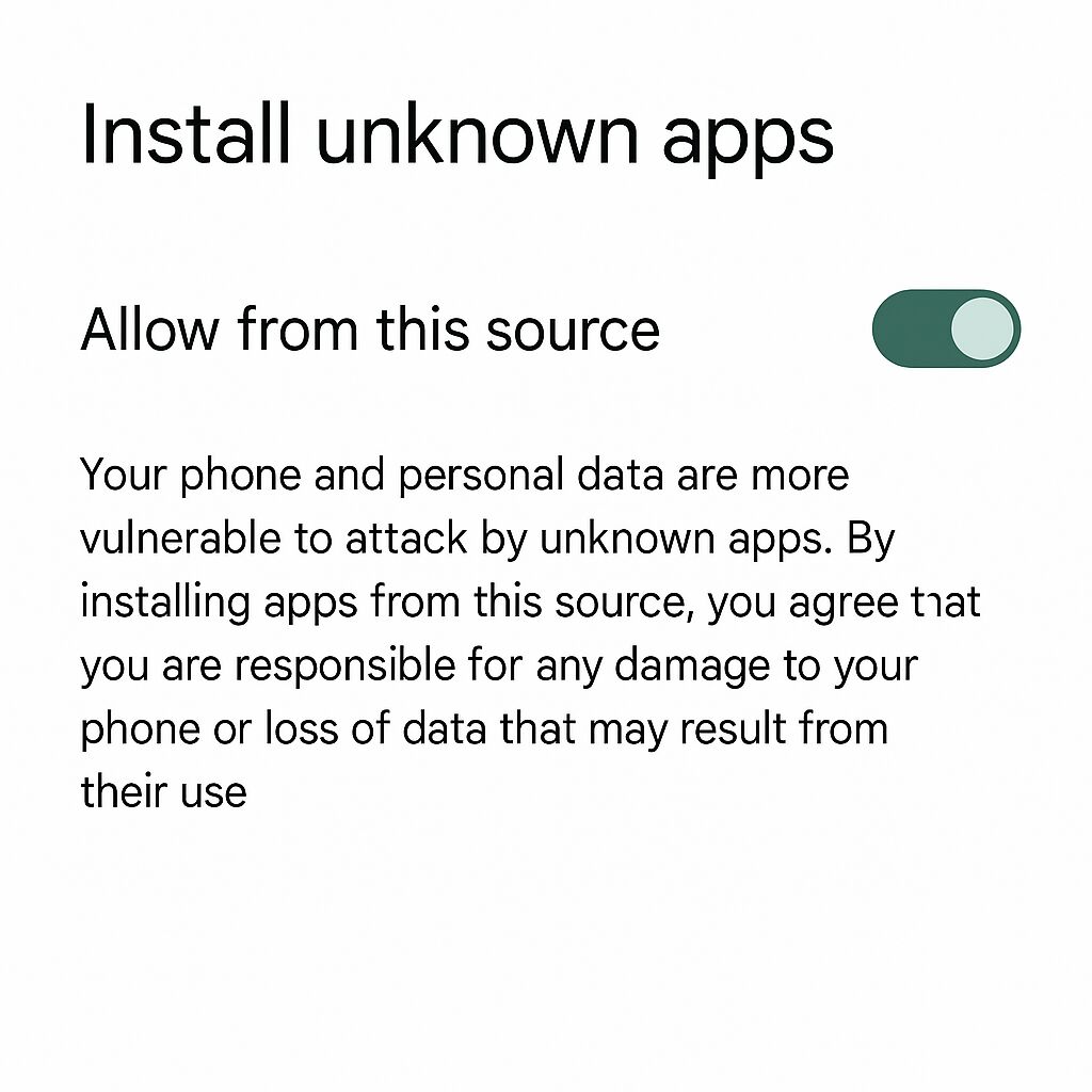 Скріншот екрану з дозволом на встановлення з невідомих джерел